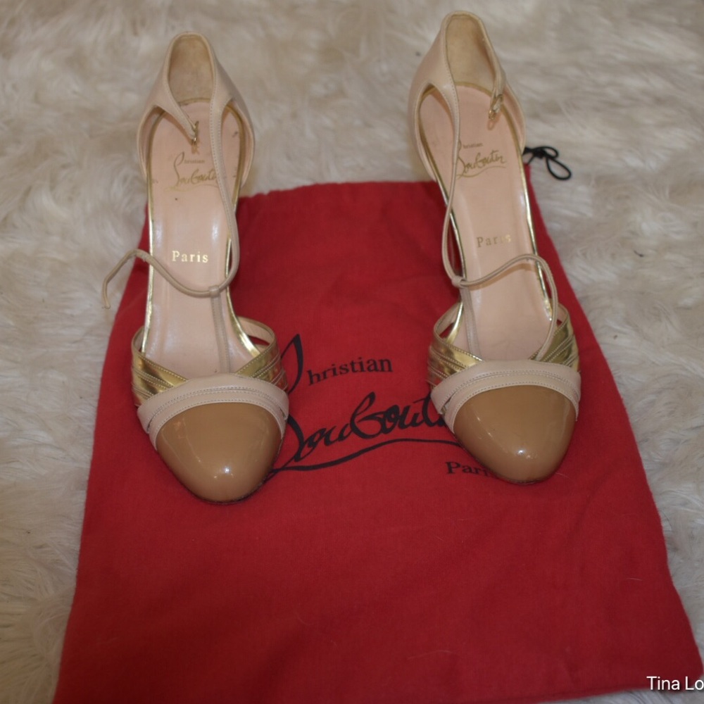 Tan and gold Christian Louboutins